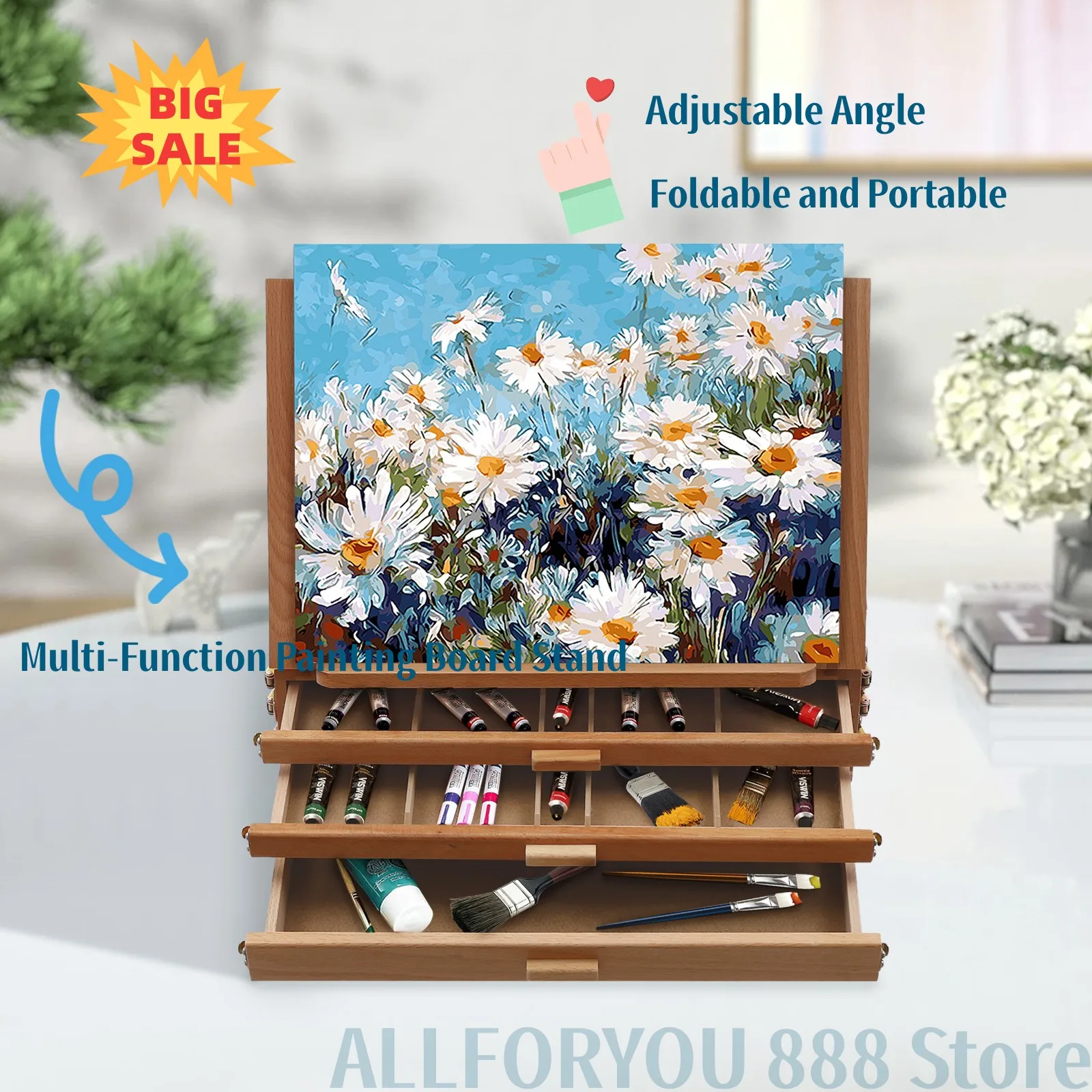 

Adjustable Storage Box Shelf Multi-Function Painting Board Stand with Drawers Foldable and Portable