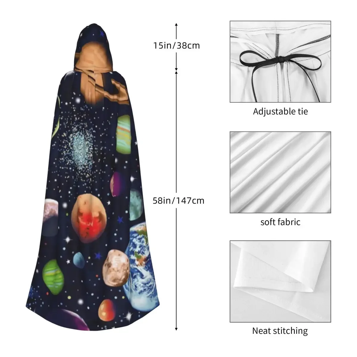 Custom Solar System Space Planets Universe Long Hooded Cloak Witch Medieval Costume Cosplay Cape HalloweenCoat Adult Unisex