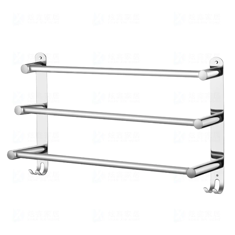 

Stainless steel telescopic bathroom towel rack toilet rod simple wall hanging bathtub multi-layer support with hook tool