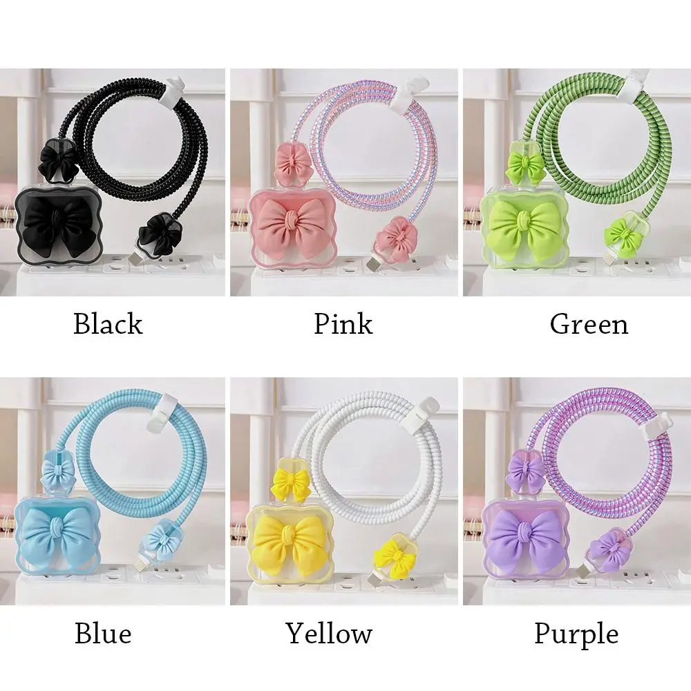 Gradual Clear Charging Cable Protector Case Cute Bow Knot Charging Safe Plug USB Protector Cover For iPhone 18/20W