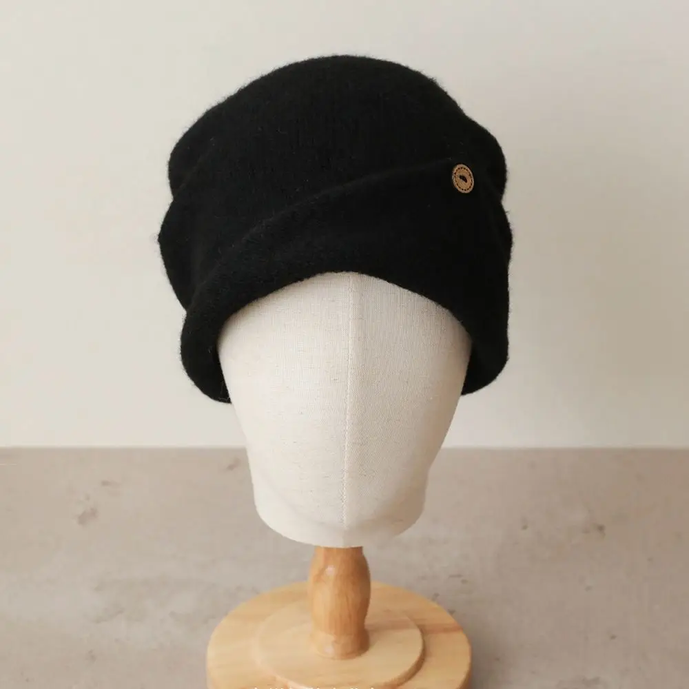 Kawaii Slouchy Beanie Hats Warm Folded Brim Knitted Hat Ear Protection Wool Blend Pullover Hat Streetwear 2