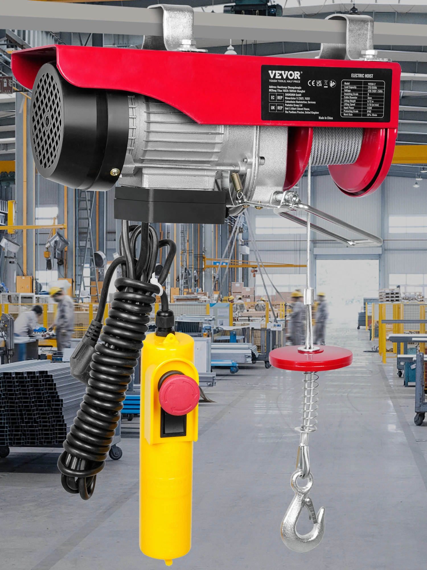 SucceBuy 880/1760/2640lbs bedrade elektrische takel met 40ft hefhoogte en zuiver koperen motor elektrische staaldraadlier voor garage - afbeelding 2