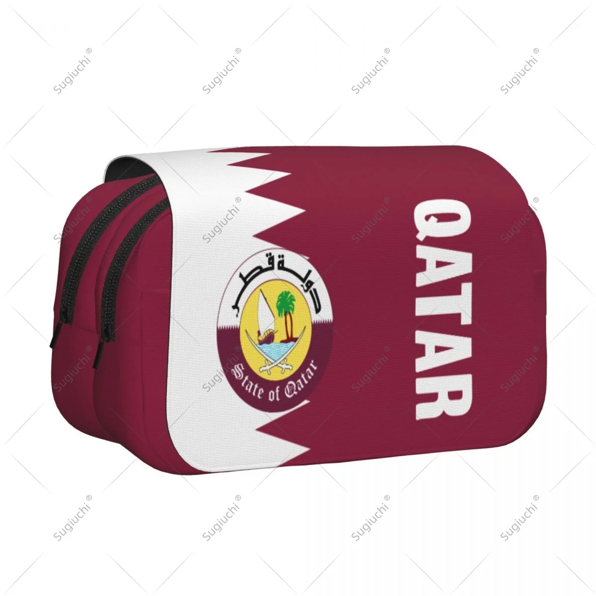 Pencil Case Scissors Bags 3D Qatar Flag Double-layer Oxford Cloth Stationery Storage Pen Box Case