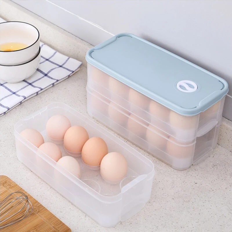 1 Pc 10Grids Egg BoxDouble Layered TransparentBottle Space-SavingRefrigerator Egg StorageBox with Cover for HomeSupplies