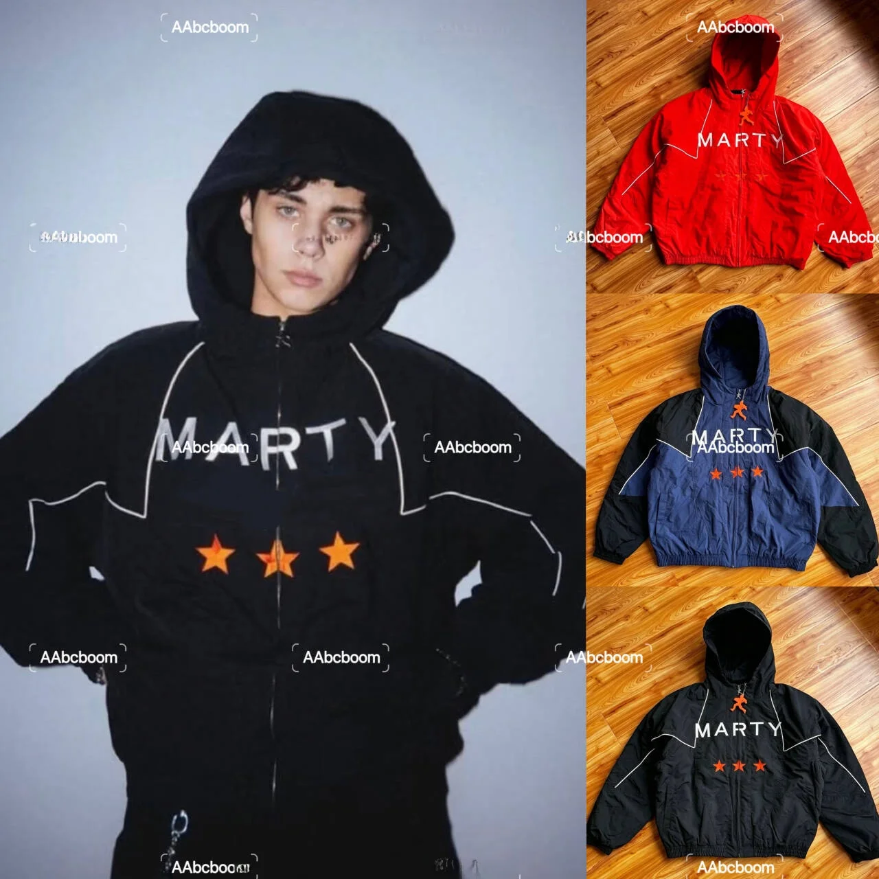 Nahmias Marty SS26 Cotton Jacket with Chest Logo Lettering And Star Pattern Unisex Long Sleeve Hooded Coat for Men And Women