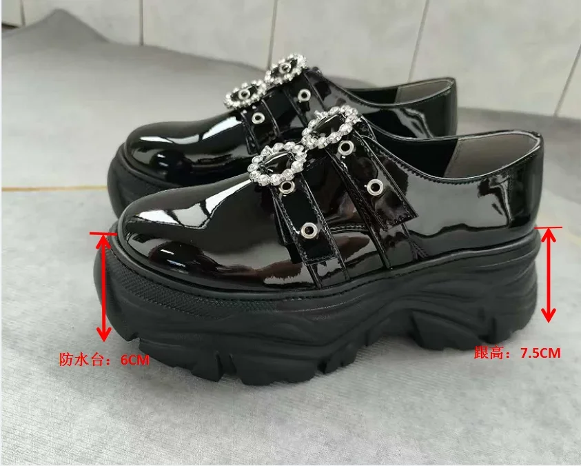 Japanese Diamond Buckle Platform Sports Casual Height Increasing Shoes for Women Casual Chunky Heels Pumps