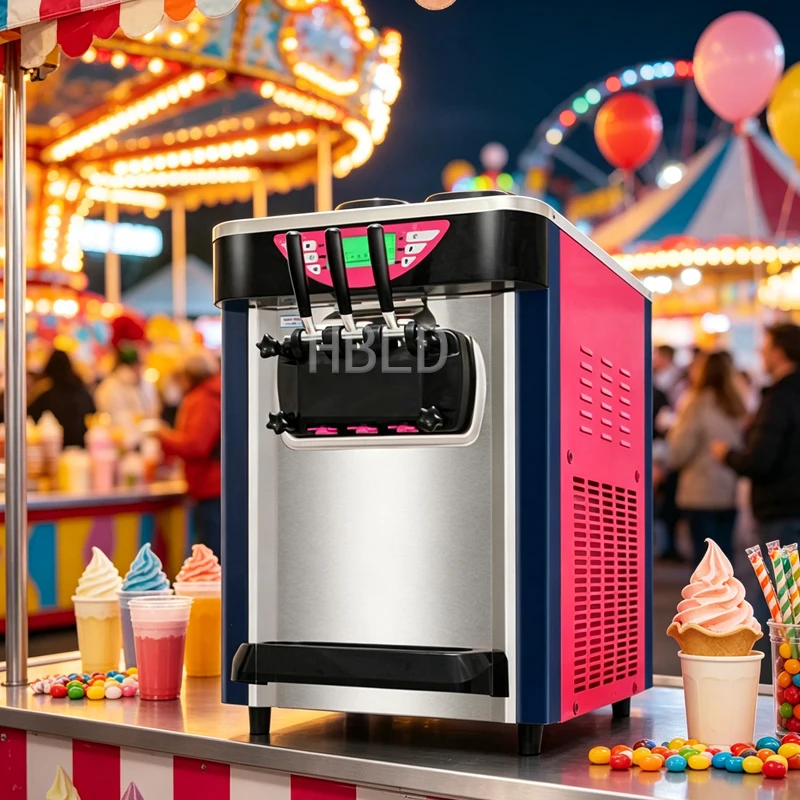 Commercial Stainless Steel Ice Cream Machine for Soft Serve Three Flavors Three Flavors of Stainless Steel Ice Cream Machine