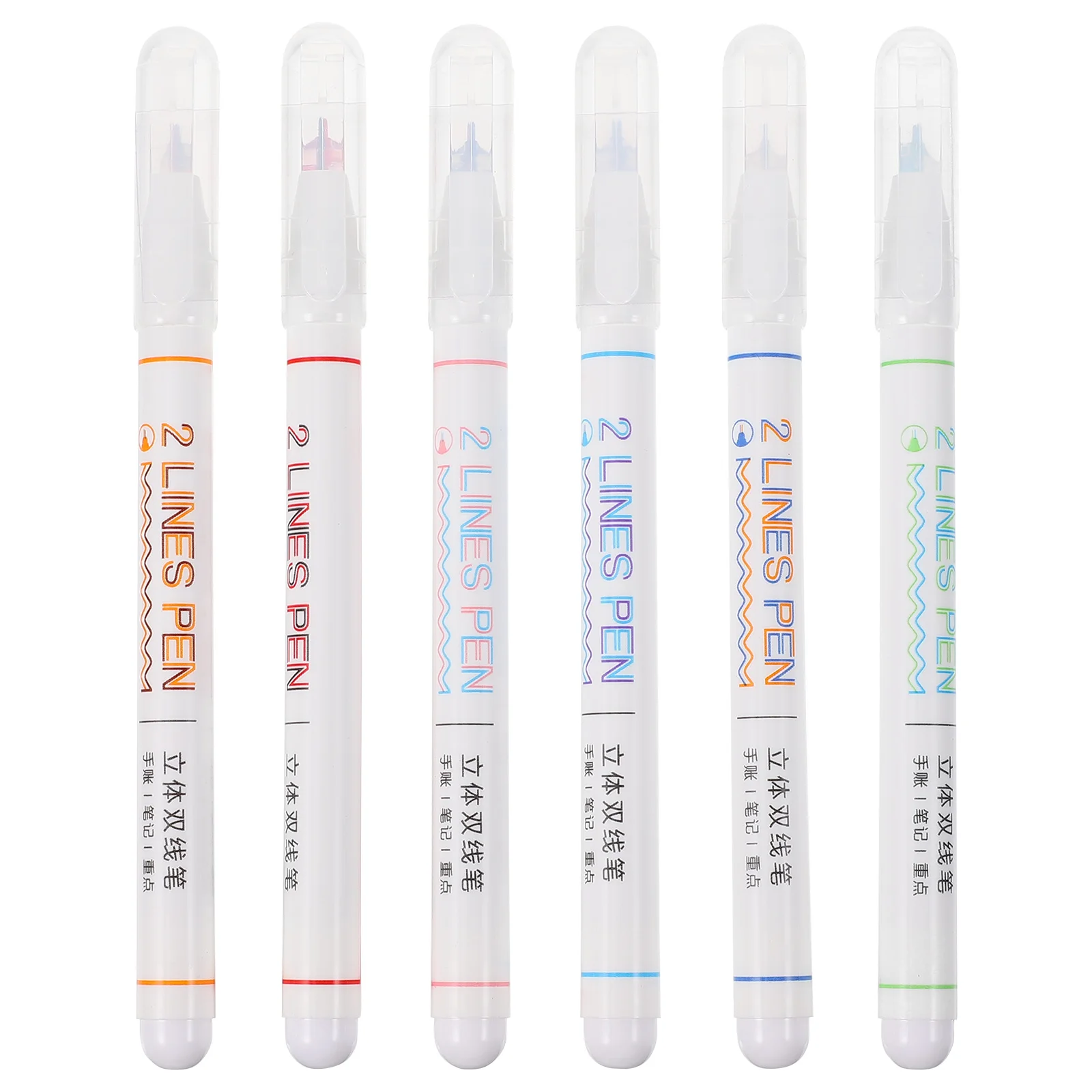 

6PCS Double Line Pens Vivid Colored Plastic Drawing Markers Ergonomic H Cute Stationery Highlighters Fluorescent Writing
