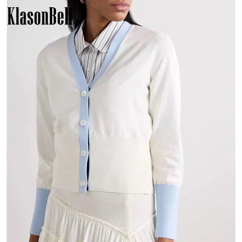 

7.18 KlasonBell Women 2024 New Fashion Back Rose Flower Print Knit Cardigan Sweet Girl V-Neck Single Breasted Short Coat