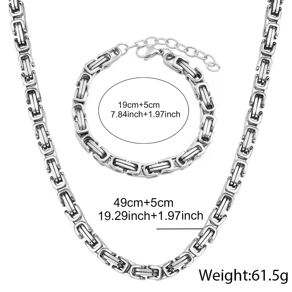 Stainless Steel Set Double Layers Chunky Chain Necklace Bracelet Combo Set Trendy Creative For Women Jewelry Party Matching