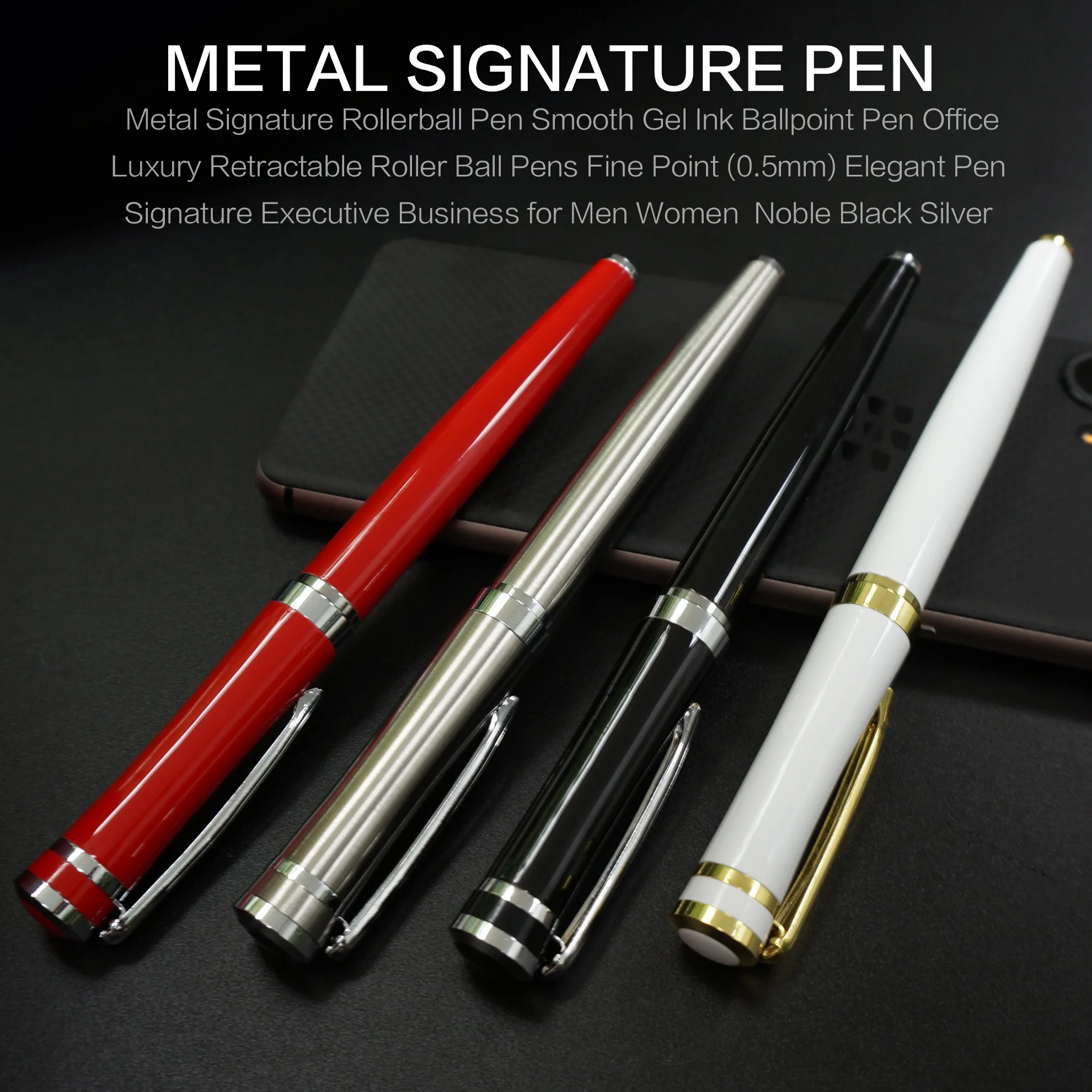 STONEGO Classic Metal Signature Pen, Retractable Roller Ball Pens Office Luxury Metal Signature Pen Fine Point (0.5mm)