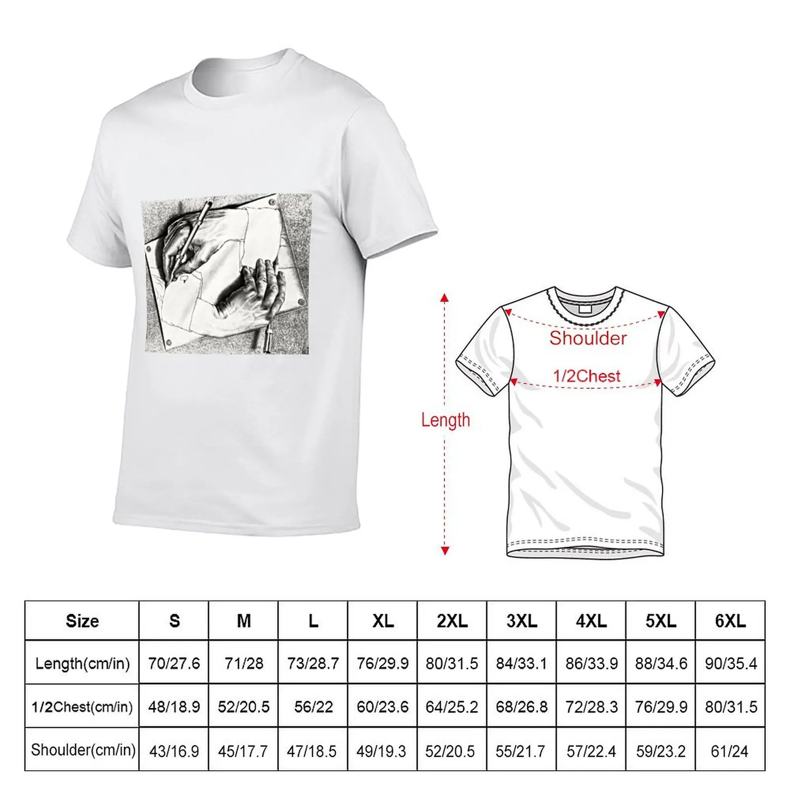 Escher Drawing Hands Art Poster 1948 Imp-Art Surreal Poster T-Shirt Daily Work Short Sleeve Top