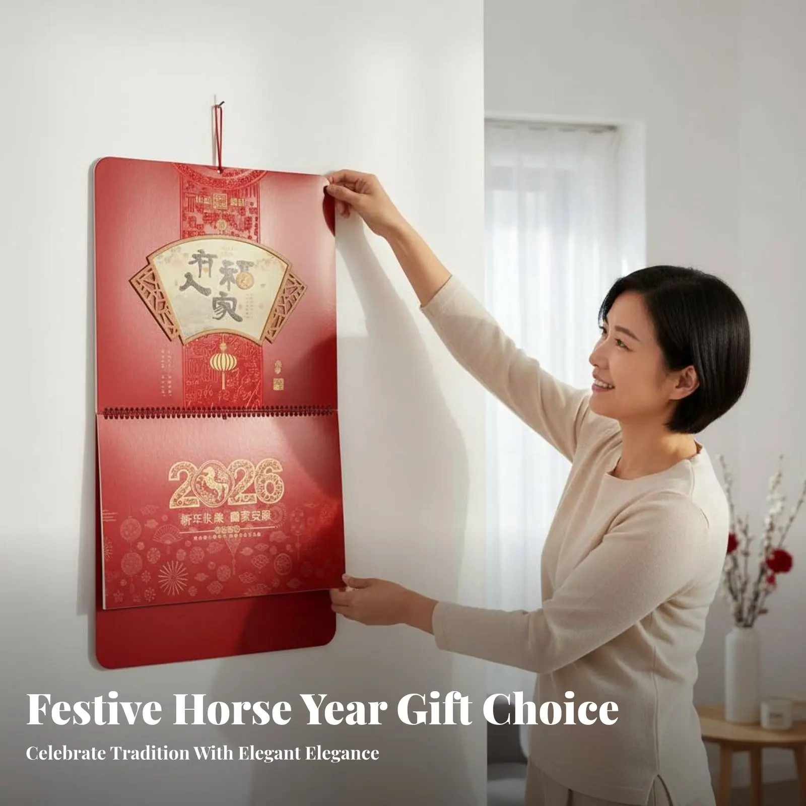 

Настенный календарь на 2026 год (Год Лошади), с золотой фольгой, креативным тиснением, настраиваемый, для деловых подарков