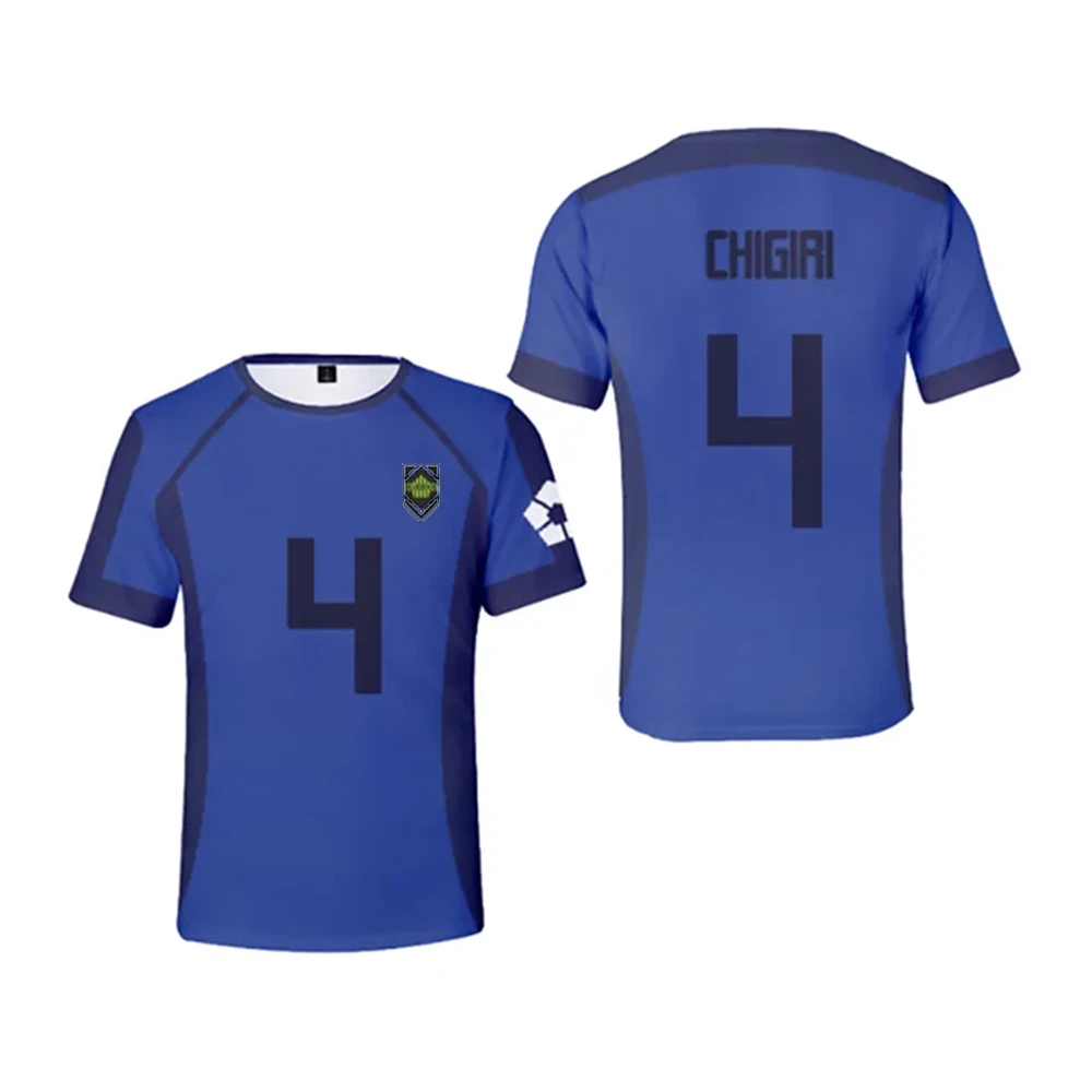 Blue Lock Anime T Shirts 2024 Summer Mens Short Sleeved Cartoon Football Jersey T-shirt Adults Kids Soccer Isagi Cosplay Uniform