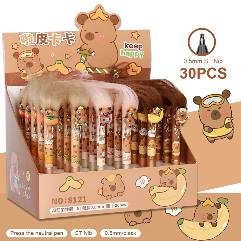 Random 1PC Cartoon Cute Frying Hair Capybara Gel Pens Office Supplies Back To School Writing Pens Students Kawaii Stationery