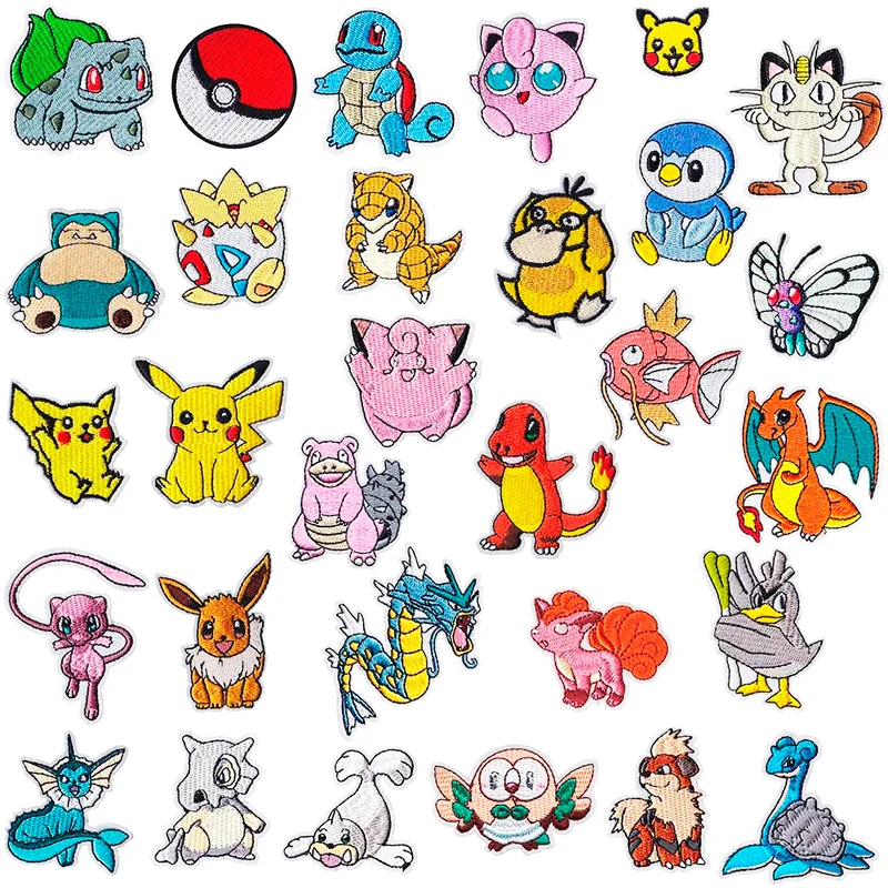 Pokemon Pikachu Cartoon Game Embroidered Patches for Clothes Spirit Cute Iron on Patches Applique Thermal Stickers on Clothes