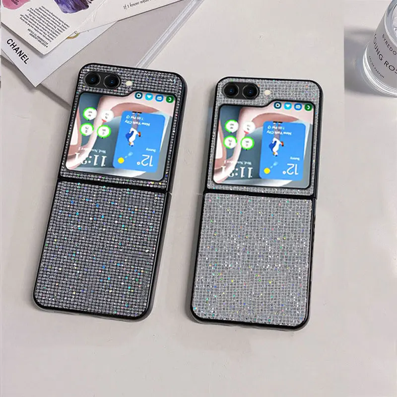 Custodia morbida con paillettes Glitter Bling di marca di lusso per Samsung Z Flip 5 4 3 5G Flip5 Flip4 Flip3 Cover posteriore rigida sottile per PC