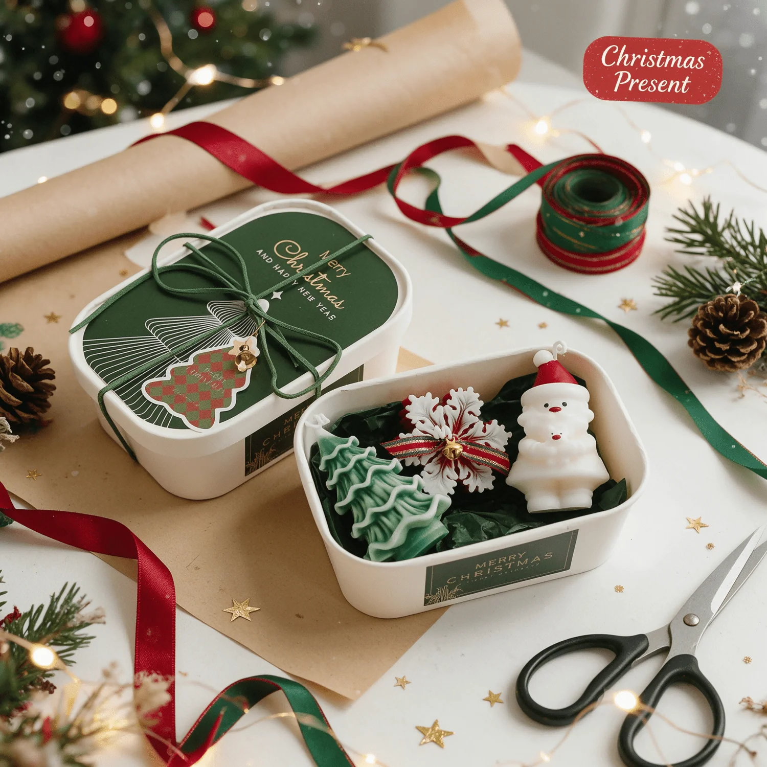 Handmade Christmas Shaped Scented Candle Gift Box Set, Novelty Festive Soy Wax Decorative Candle, Aesthetic Christmas Table Home Decor, Holiday Aromatherapy Candle, Secret Santa Gift, Christmas Stocking Stuffer, Christmas Gift For Women view 5