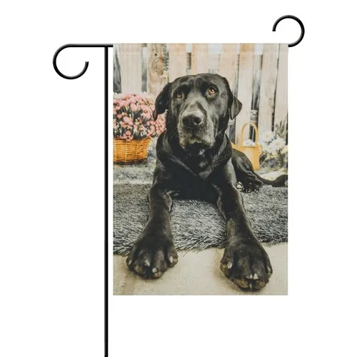 Cute Portrait of Black Lab Dog Polyester Garden Flag House Banner 12 x 18 inc... IIX WZZ yyi