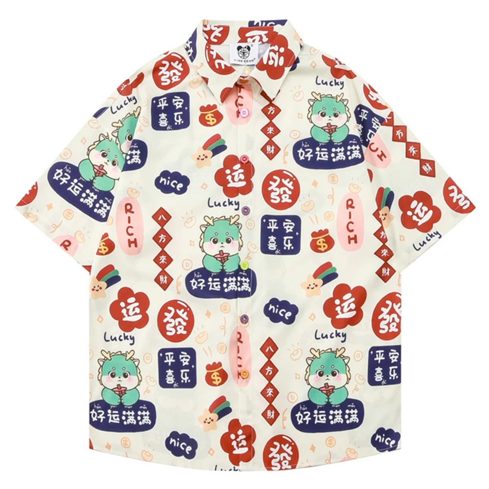 Cartoon Full Printed Button Up Casual Men Women Shirts Short Sleeve Summer Outerwear Men's Shirt