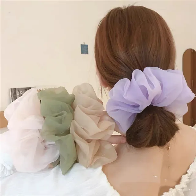 Wiosna lato organza włosy scrunchie duża wróżka szyfonowa kobiety elastyczna opaska do włosów kucyk Holder opaska do włosów dziewczyna Gum akcesoria