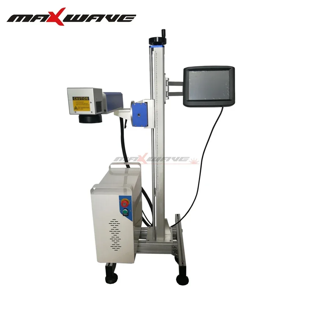 เครื่องเลเซอร์มาร์คกิ้งแบบบินออนไลน์ เครื่องพิมพ์รหัสข้อมูลสําหรับขวดเครื่องดื่ม ถุงบรรจุภัณฑ์ สายผลิตภัณฑ์ เครื่องเลเซอร์แกะสลัก