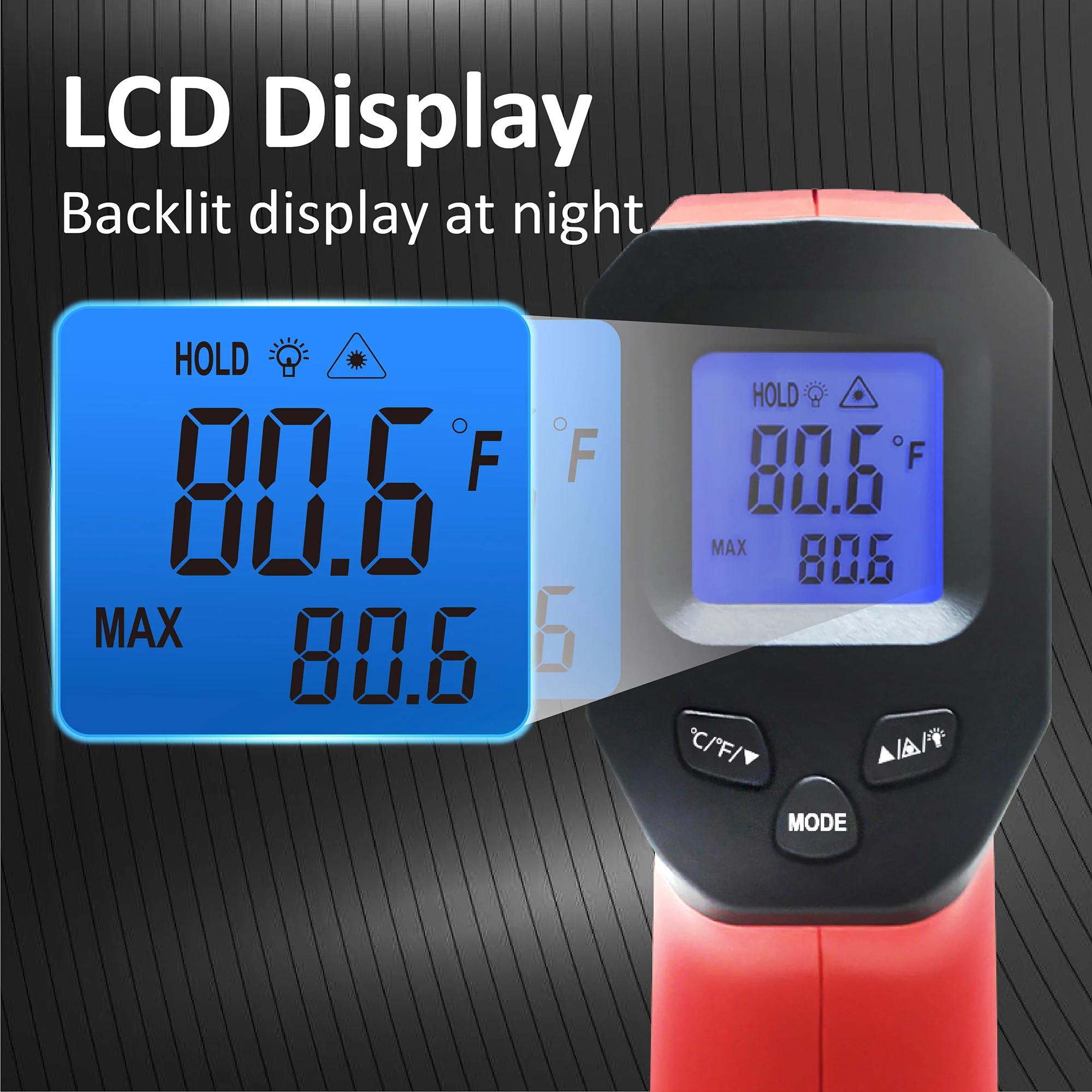 Digital Thermometer Non-contact industrial Infrared Laser LCD Color Screen Kitchen Thermometer Temperature Gun Tester-50-380