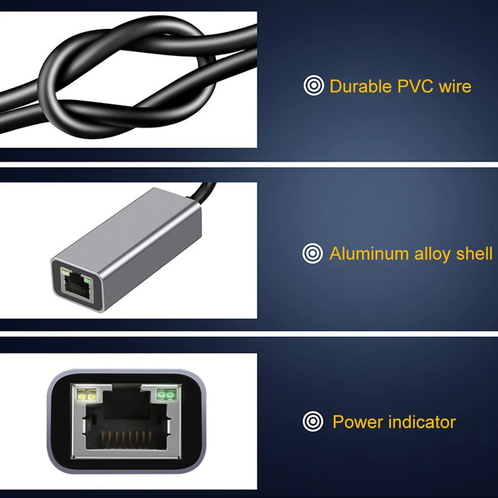 Adaptateur Ethernet 2 en 1 2500Mbps USB 3.0 type-c vers RJ45, adaptateur de carte réseau filaire 2.5G, adaptateur Ethernet haute vitesse pour ordinateur portable