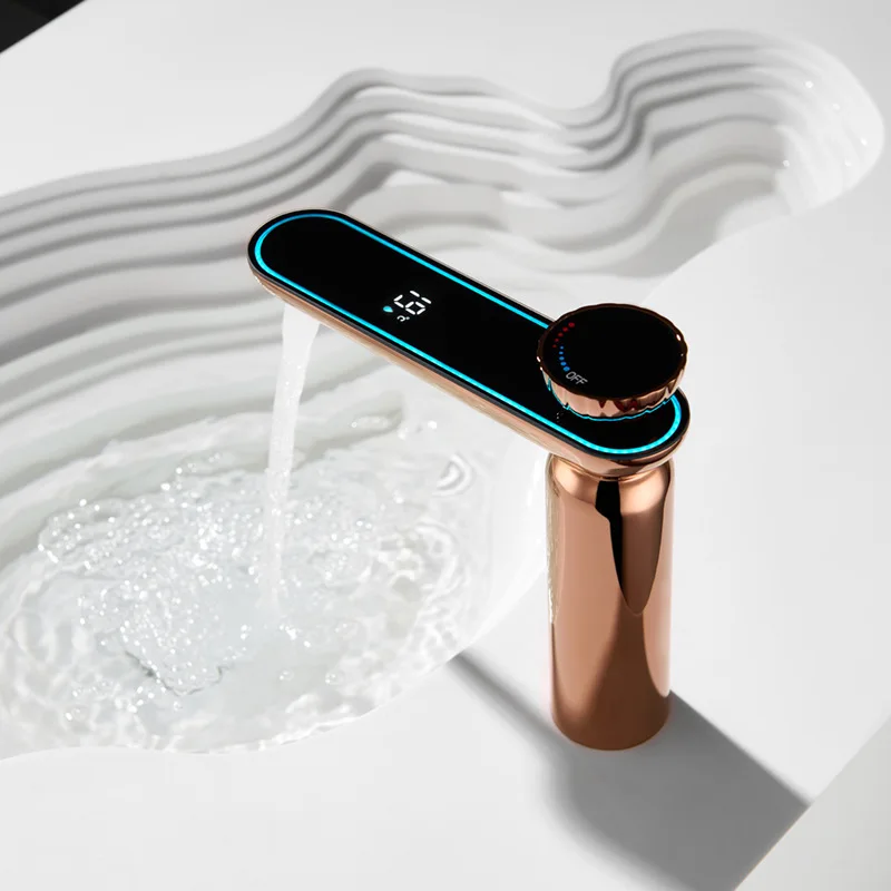 

Hot Cold Basin Faucet with Temperature Display for Bathroom Sink Kitchen Hotel Home Use