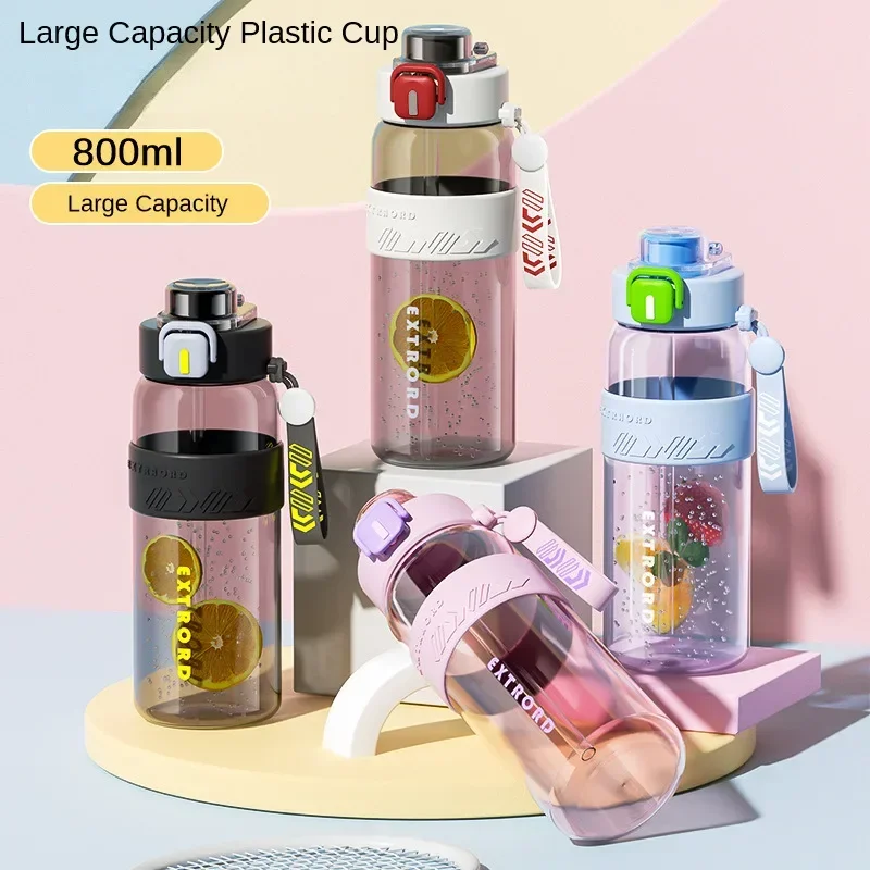 

800ml Water Bottle High-capacity With Straw BPA Free Portable for Gym Fitness Outdoor Sports Bottle Transparent Drinking Cup 1PC