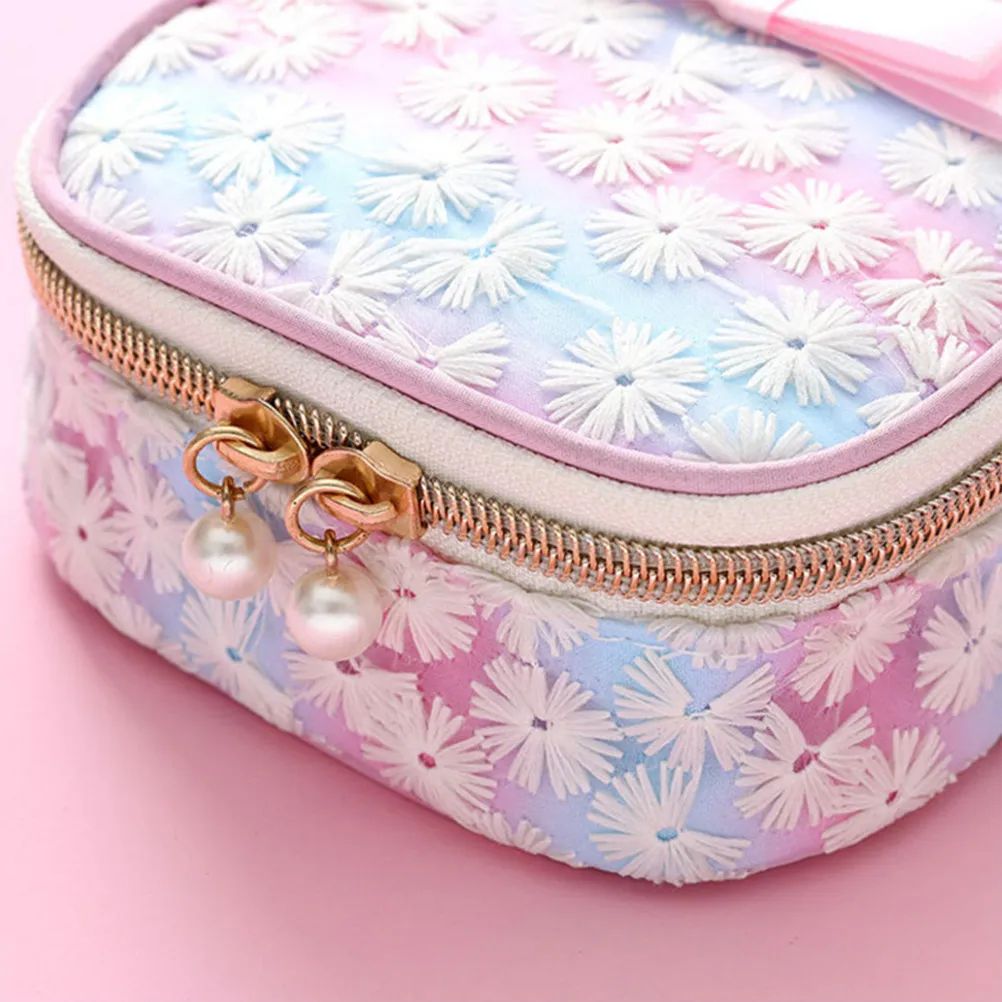 Cotton Mesh Embroidered Sanitary Napkin Storage Bag Gradient Pink Zippered Organizer Mini Storage Bag for Outdoor