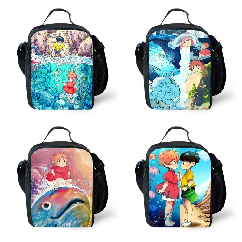 Anime Ponyo Lunch bags for Child,Cartoon Ponyo School Picnic Bags for Girls Boys,Large Kids Cooler Bags for 4-10 years