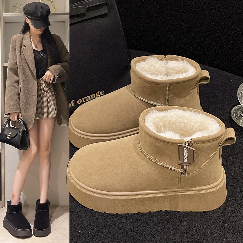 Botas de tornozelo de inverno da moda feminina, novos sapatos de sola grossa, botas quentes femininas clássicas