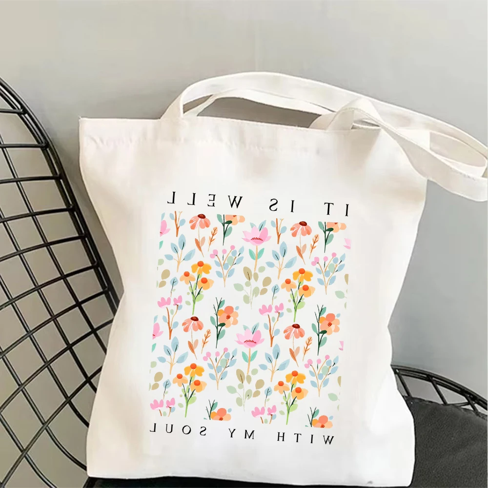 

Floral Pattern Canvas Tote Bag Minimalist Flower Shoulder Bag