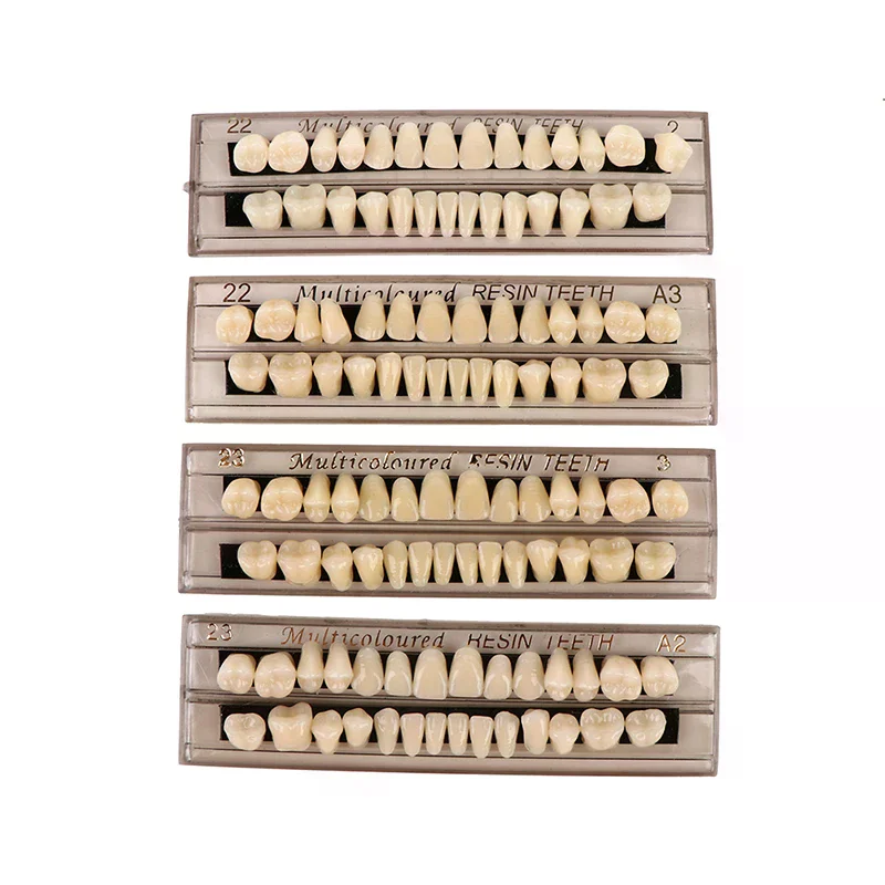 28 Dientes/juego de Dientes de Resina para Prótesis, Guía de Tonos 3D, Comparador de Colores, Espejo, Odontología, Luz Fría, Blanqueamiento Dental, Placa Dental