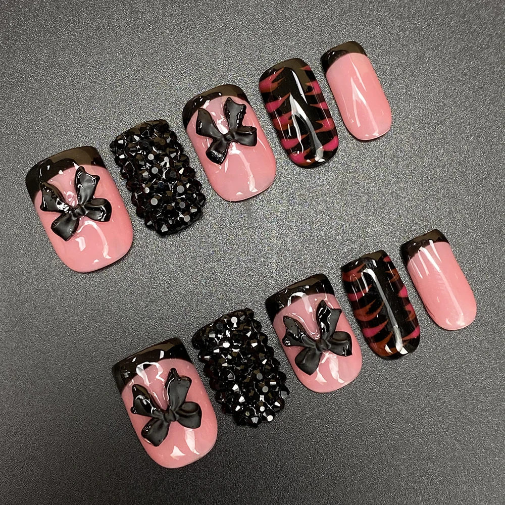 화려한 아크릴 수제 네일 벤더 럭셔리 블링 Y2K 매니큐어 프레스온 아크릴 네일 수제 10PCS 럭셔리 글로시 손톱