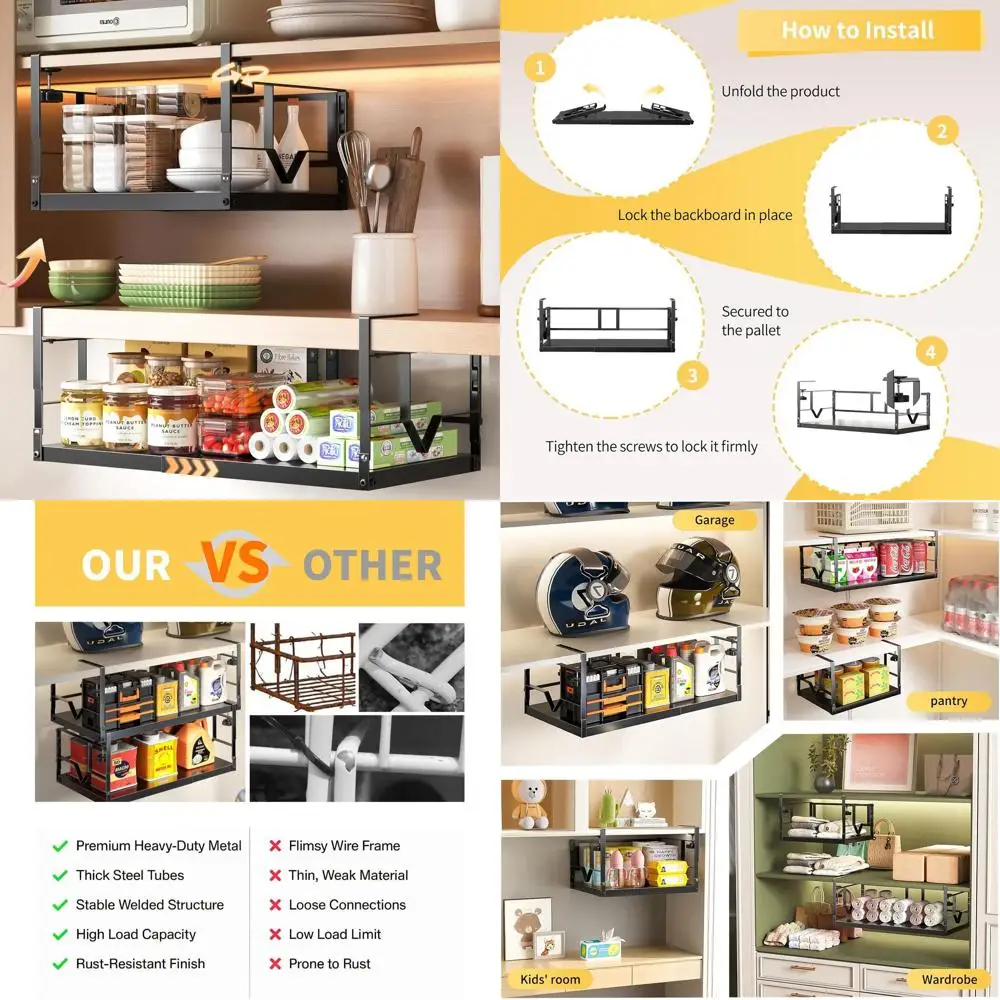 

Under Shel Storage Basket Organizer – Adjustable Hanging Holder with Knob Lock by prueBox, Heavy Duty Metal Panel or Pantry, Kit