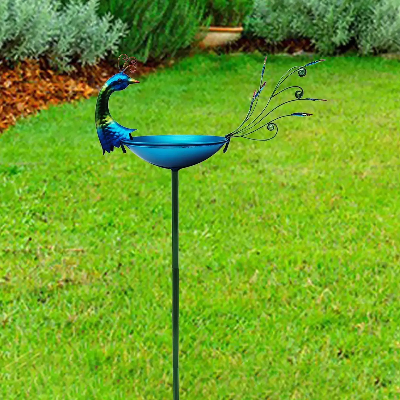 

Outdoor Peacock Bird Bath Standing Decorative Creative Tray Birdbath Bowl Metal Bird Feeder for Garden Backyard Patio Yard Decor