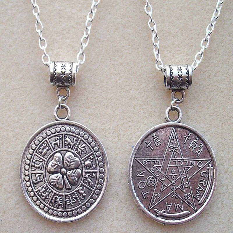 Gothic Tetragrammaton Pentacle Pentagram Necklace Pendant Vintage Zodiac Magic Wiccan Talisman Pagen Amulet Choker Jewellry Wome