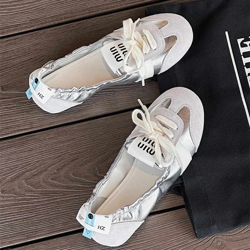 Women's Casual Sneakers Summer Cozy Shallow Ballet Flats Shoes 2025 New Women Lace Up Sport Shoes Zapatos De Mujer image 3
