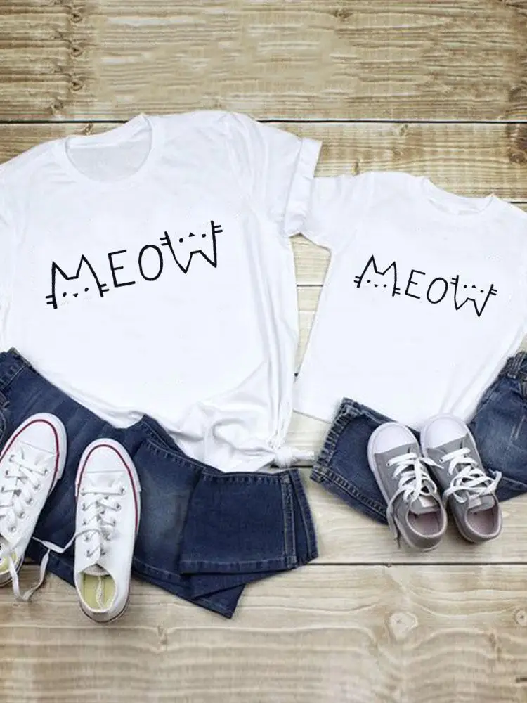 

Cat Letter New Trend Love Tee Family Matching Outfits Women Kid Child Summer Mom Mama Mother Graphic T-shirt Clothes Clothing