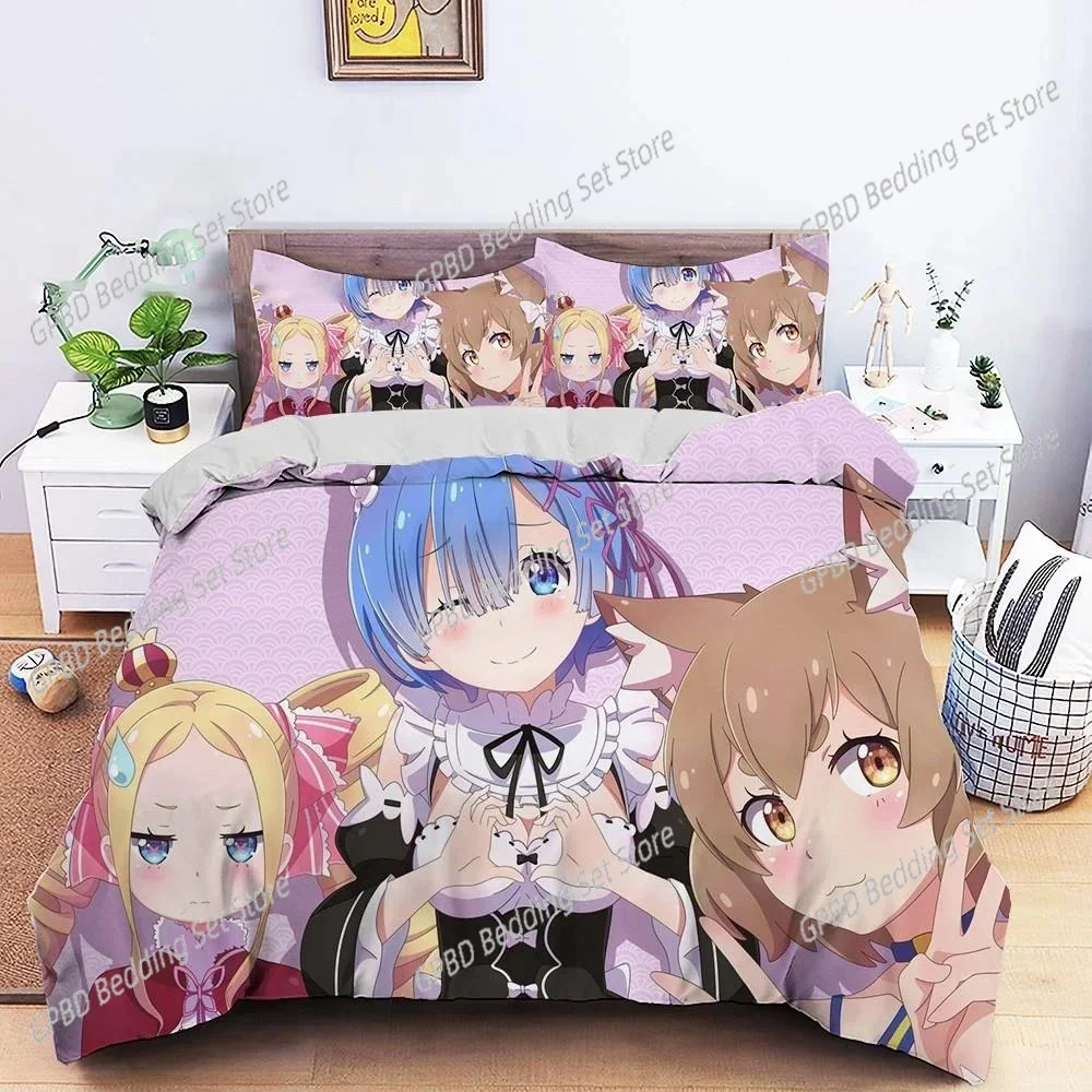 

3D Printed Anime Re Zero Ram Rem Bedding Set Duvet Cover Bedroom Comforter Single Twin King _Size Quilt Cover Home Textiles