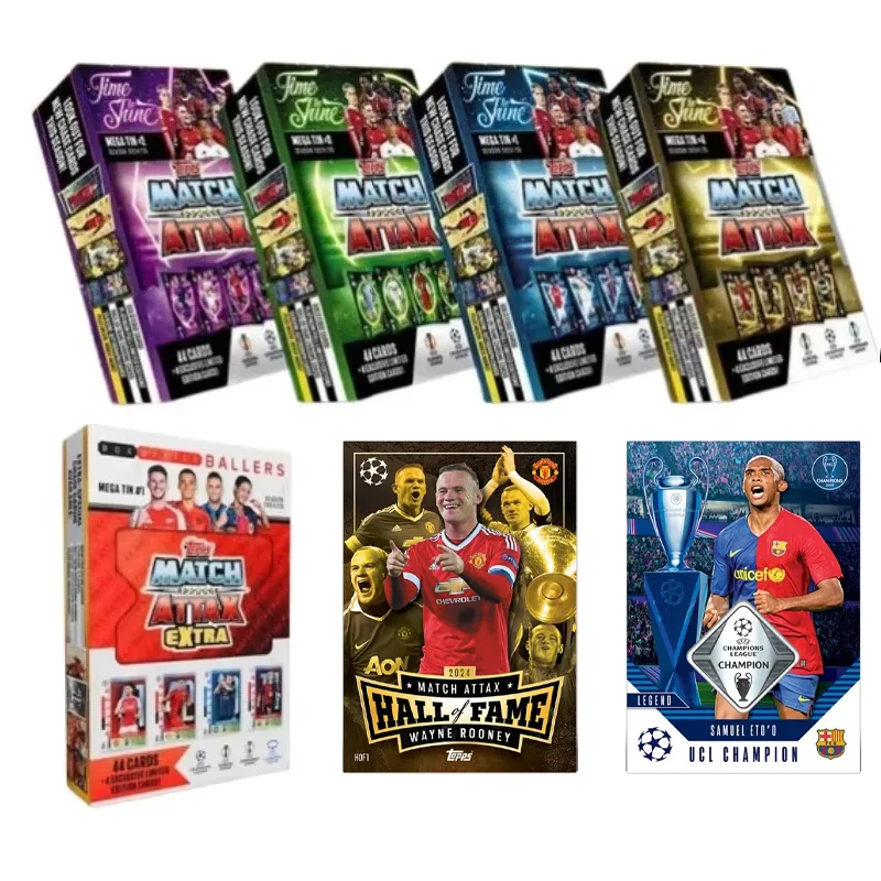 

2025 Topps Match Attax Football Mega Tin Box MATCH ATTAX Европейский чемпионат Футбольная коллекция звезд Карты LE Карты Подарки для фанатов