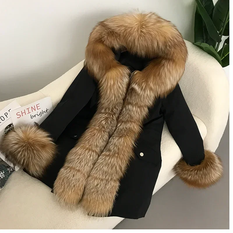 FURYOURSELF 2023 New Fashion Duck Down Liner Coat Rea Natural Fox Collar Hooded Winter Jacket Women Loose Long Parkas Detachable