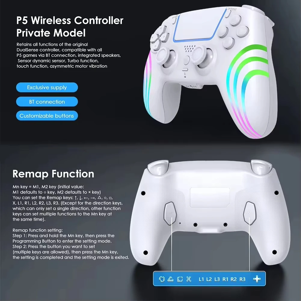 For Ps5 Controller For Ps5/Ps5 Pro/Ps5 Slim/PC With Hall Joystick Dual Vibration Wireless Bluetooth Gamepad Turbo Programming