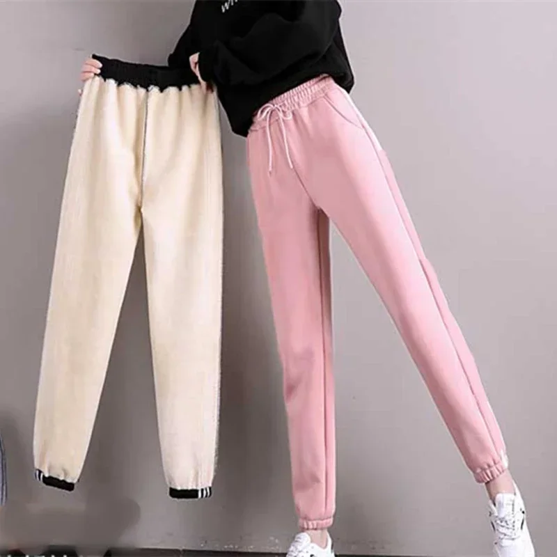 Winter Warm Thick Pants Women\'s Plus Velvet Pants Thick Streetwear Cold-Resistant Women Keep Warm Casual Fleece Trousers