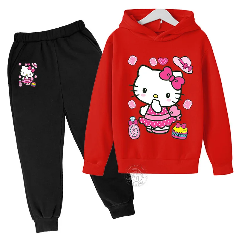 Autumn and winter fashion Hello Kitty cute cartoon Kawaii series girls leisure sports series suit