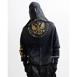 Firmranch New Double-headed Bird Shark Head Mask Hooded Jackets With Gloves For Men Women Zip Up Hoodies Streetwear Sweatshirt
