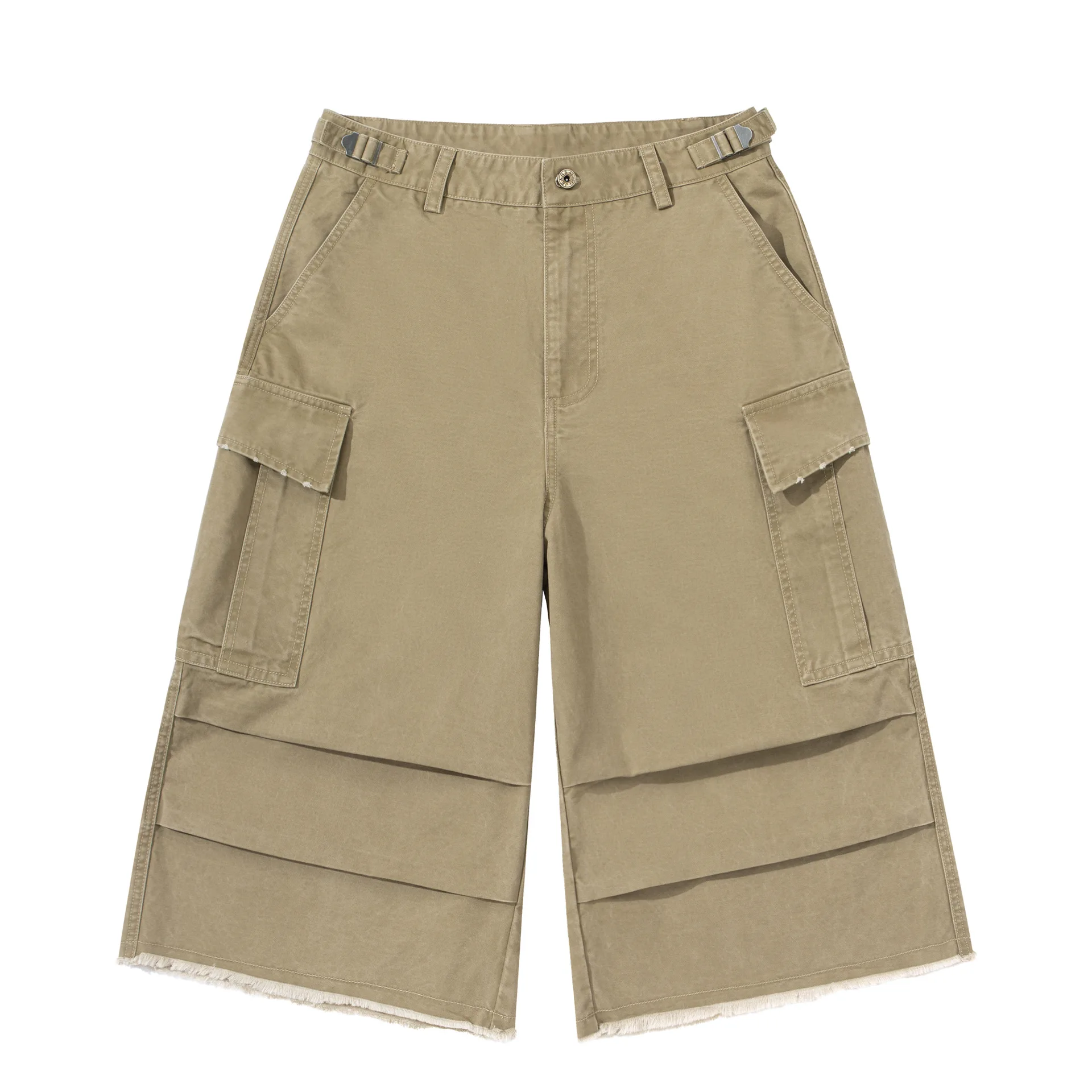 Summer American Retro Washed Multi Pocket Workwear Seven Quarter Pants Loose Wide Leg Six Quarter Casual Pants