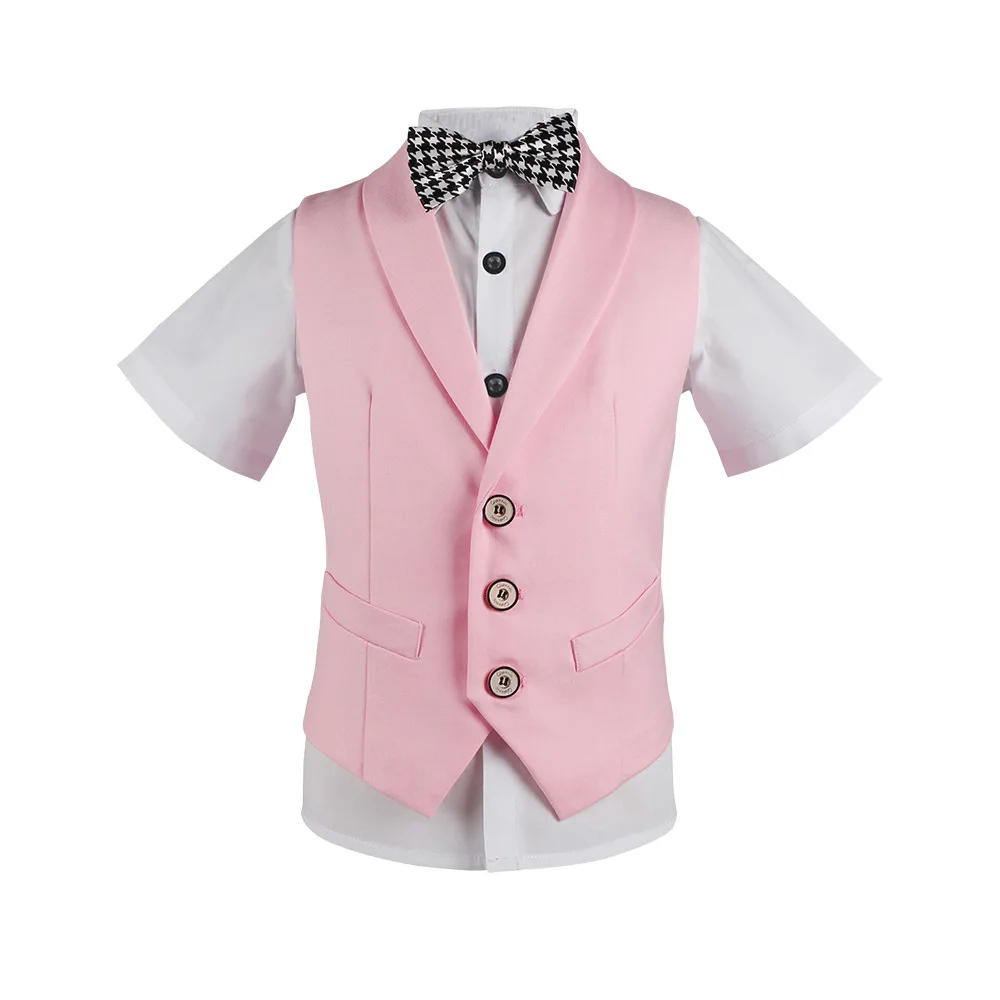 Boy Candy Color Vest Kids Waistcoat Wedding Clothes Set Toddler Formal Dress Suits Child BowTie Shirt Pant Baby Gentlemen Outfit